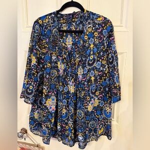 NWOT women’s plus size 16W sheer blouse paisley floral Roamans blue pink yellow
